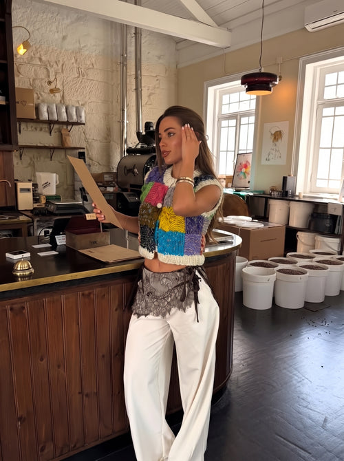 Colour Block Memory — Hand-Knitted Patchwork Vest in Multicolour