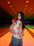 Garden Party III — Hand-Knitted Diamond Cardigan in Pink, Ivory & 3D Flowers