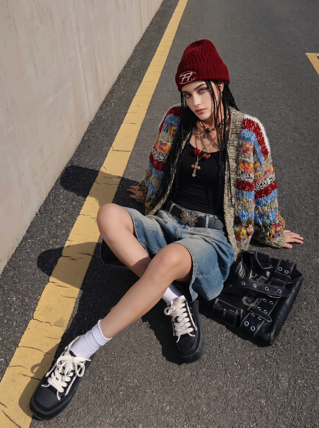 First Class — Hand-Knitted Stripe Cardigan in Ivory, Red & Multicolor Marl