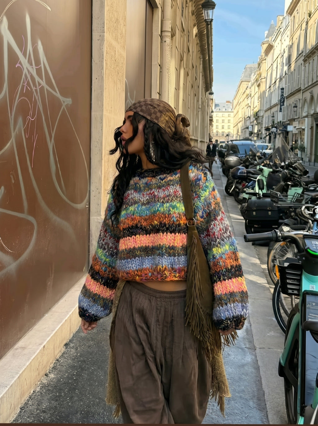 Spectral Shrug — Hand-Knitted Multicolour Bolero in Dark Rainbow