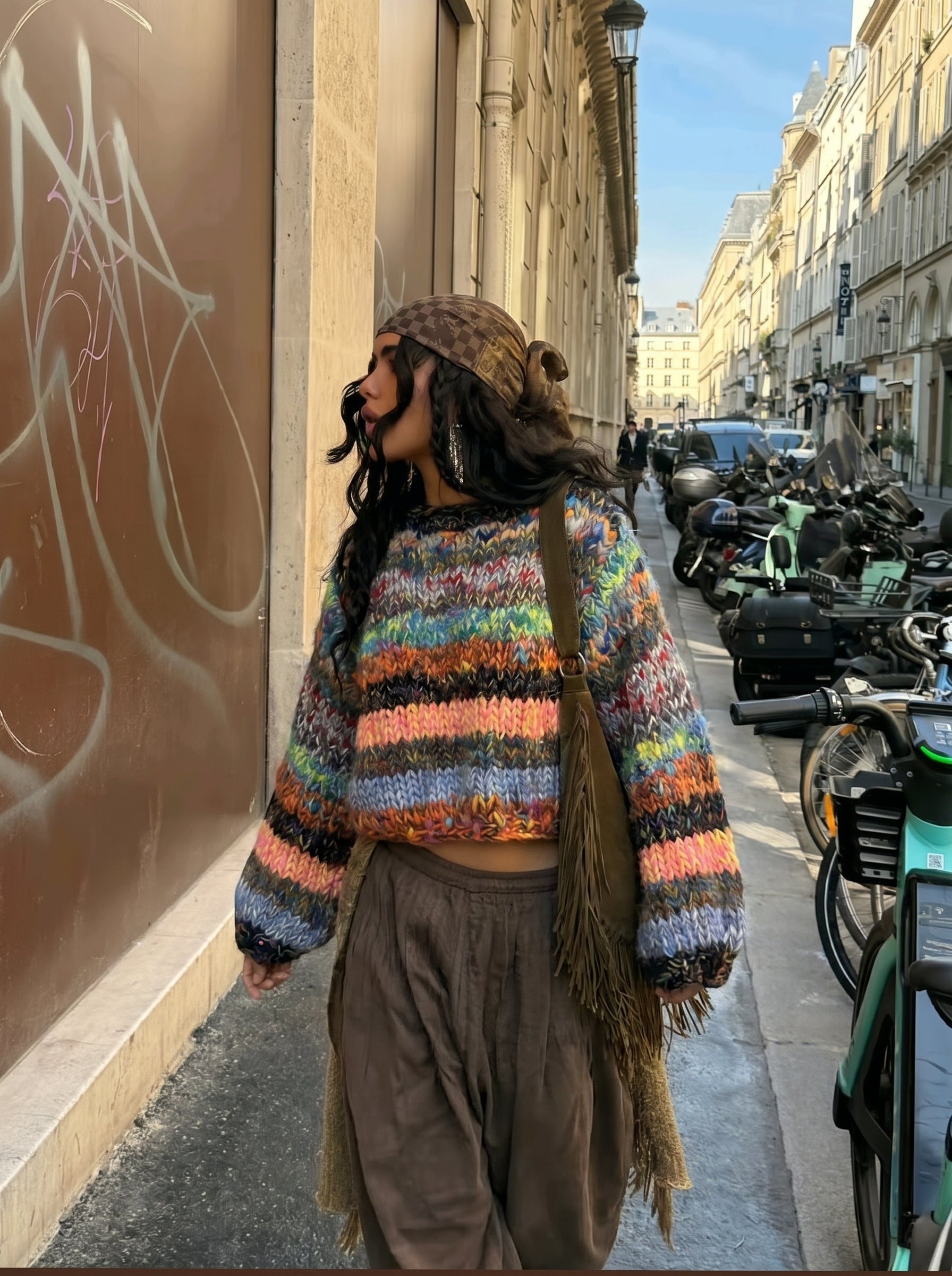 Spectral Shrug — Hand-Knitted Multicolour Bolero in Dark Rainbow