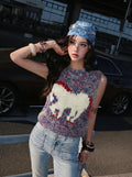 Marl & Bear — Hand-Knitted Intarsia Vest in Red, Blue & Ivory