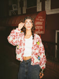 Garden Party II — Hand-Knitted Diamond Cardigan in Pink, Ivory & 3D Flowers