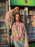 Cotton Candy Fringe — Hand-Knitted Sweater in Pink, Lavender & Pastel Multicolor