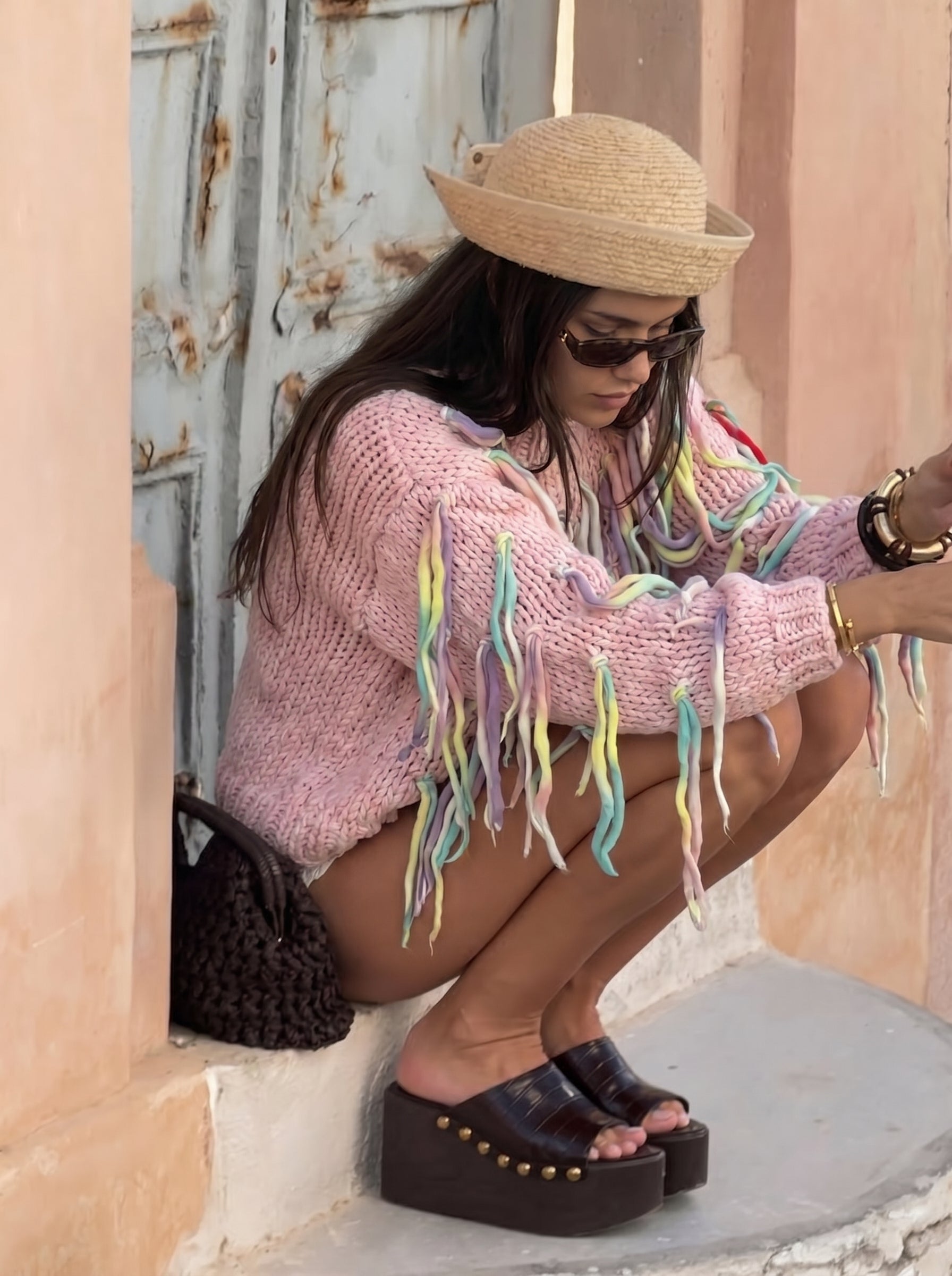Cotton Candy Fringe — Hand-Knitted Sweater in Pink, Lavender & Pastel Multicolor