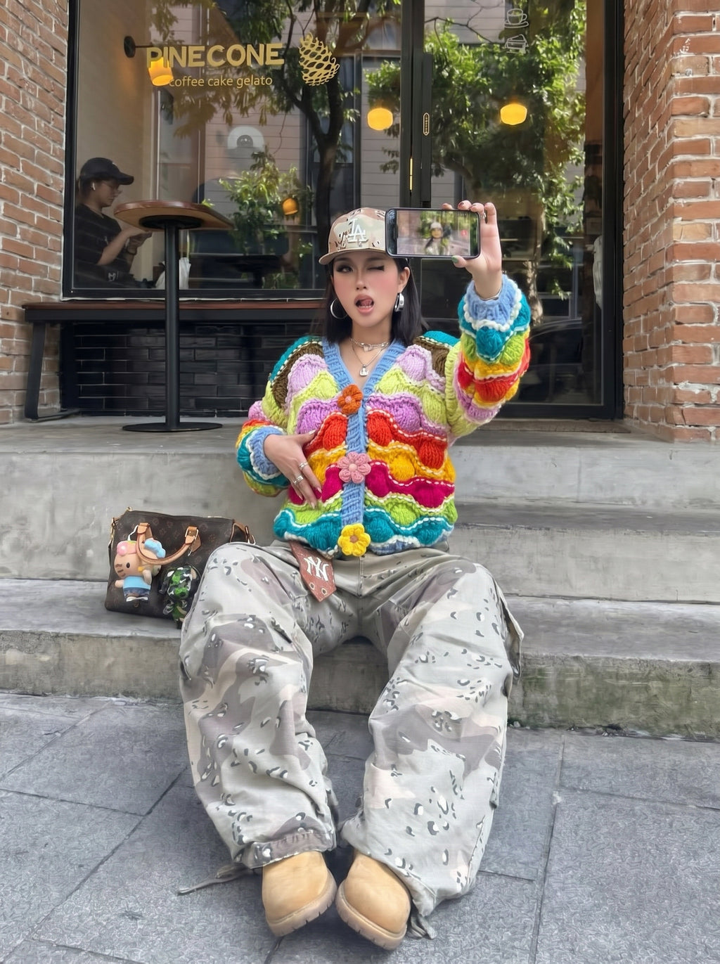 Garden in Waves — Hand-Knitted 3D Scallop Cardigan in Tropical Brights
