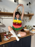 Handcrafted Rainbow Loopy Chunky Knit Cardigan — Multicolor Textured Open Front