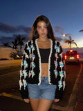 cSequin Bloom — Hand-Knitted Cardigan in Black, White & Iridescent
