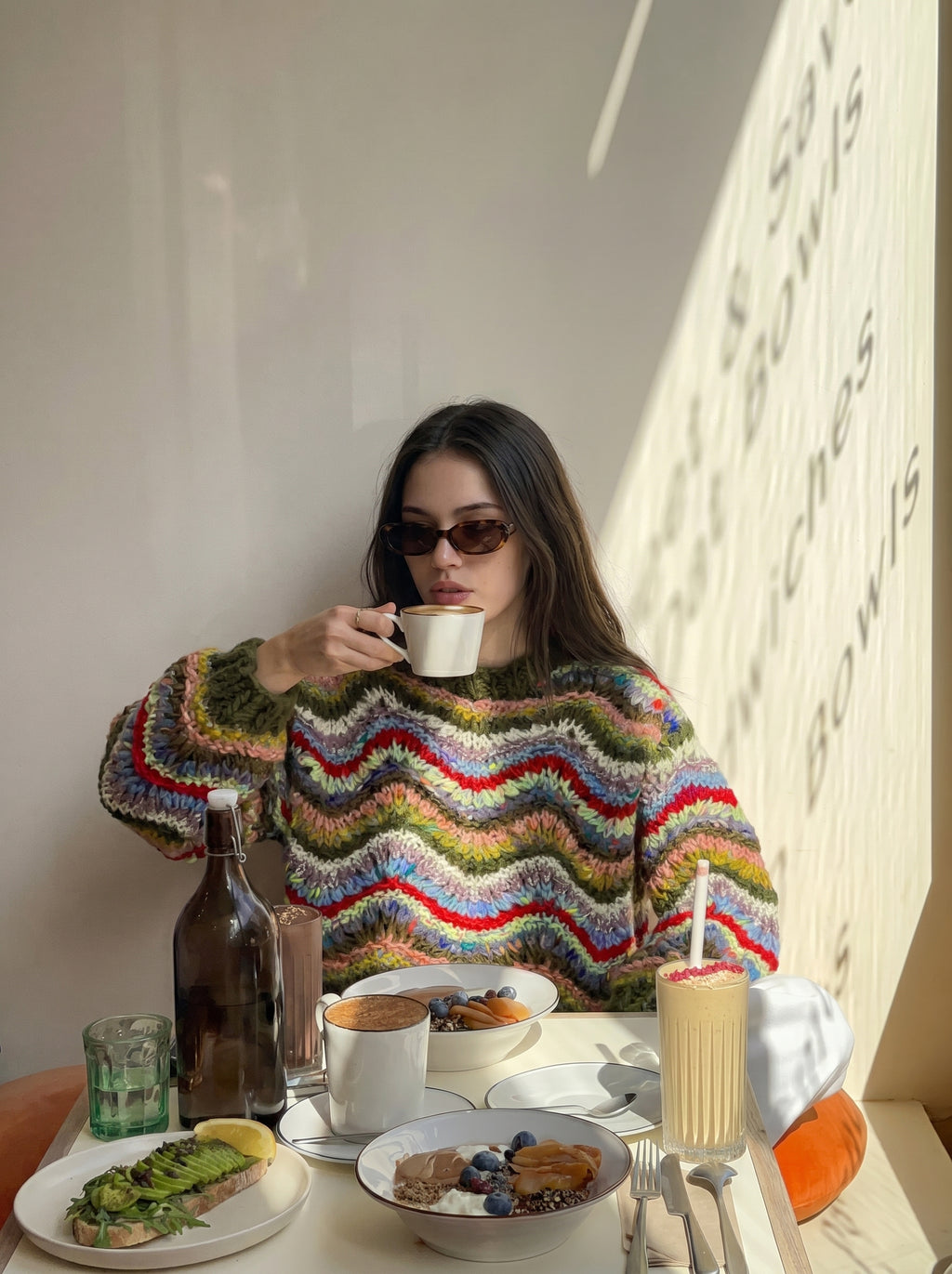 Wave Song — Hand-Knitted Chevron Sweater in Multicolor