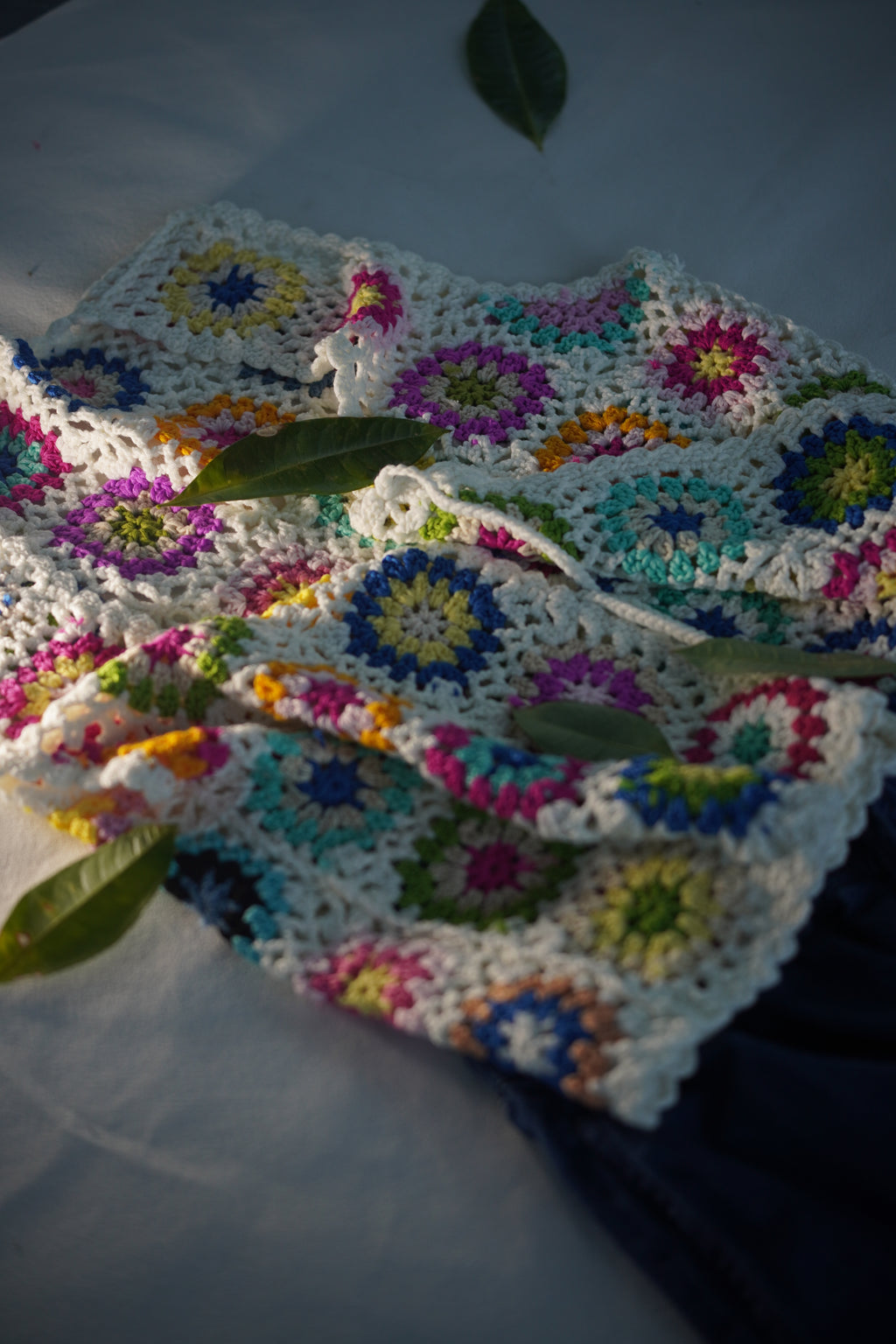 Handcrafted Ivory Granny Square Crochet Vest — Multicolor Floral