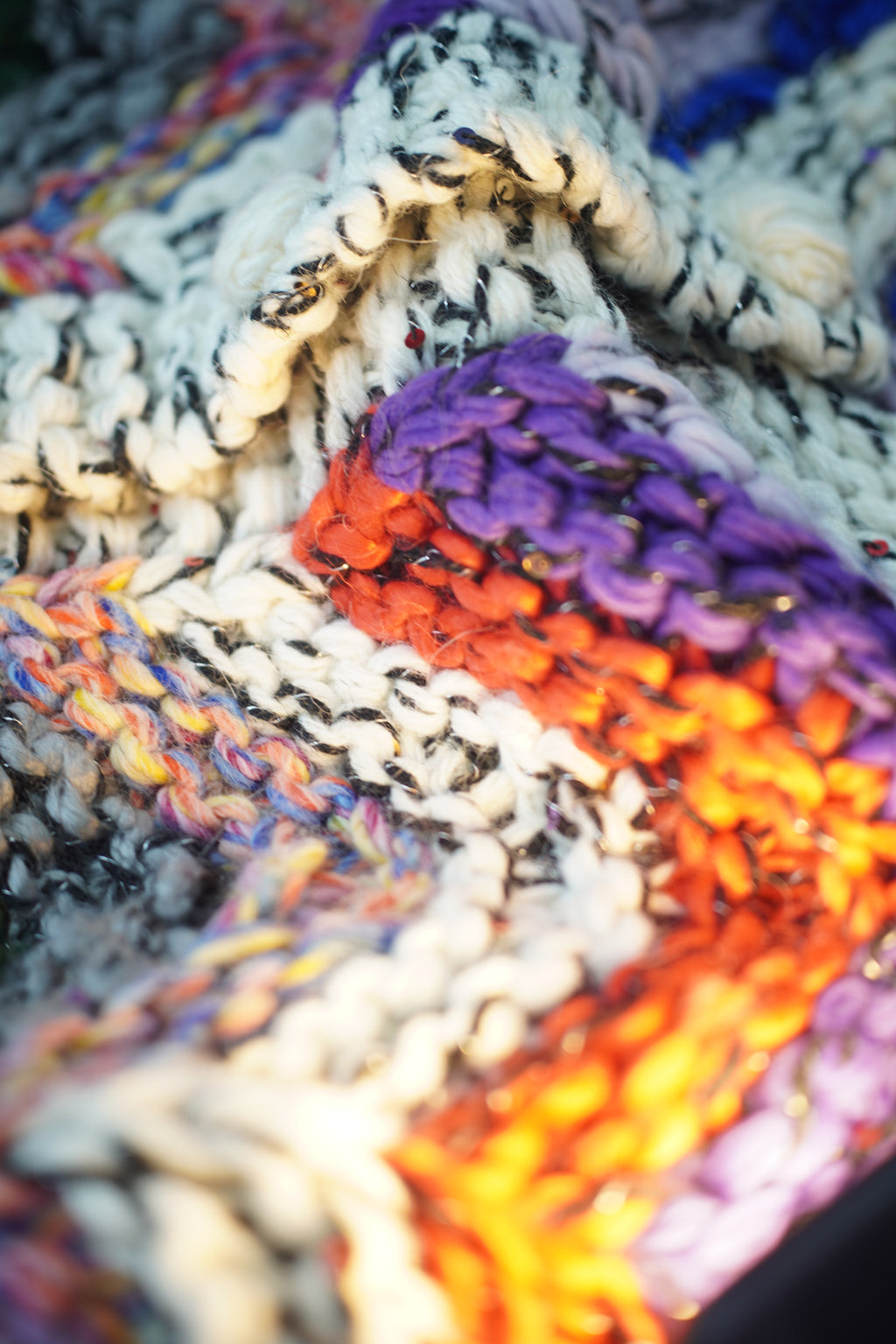 Handcrafted Chevron Stripe Chunky Knit Cardigan — Multicolor
