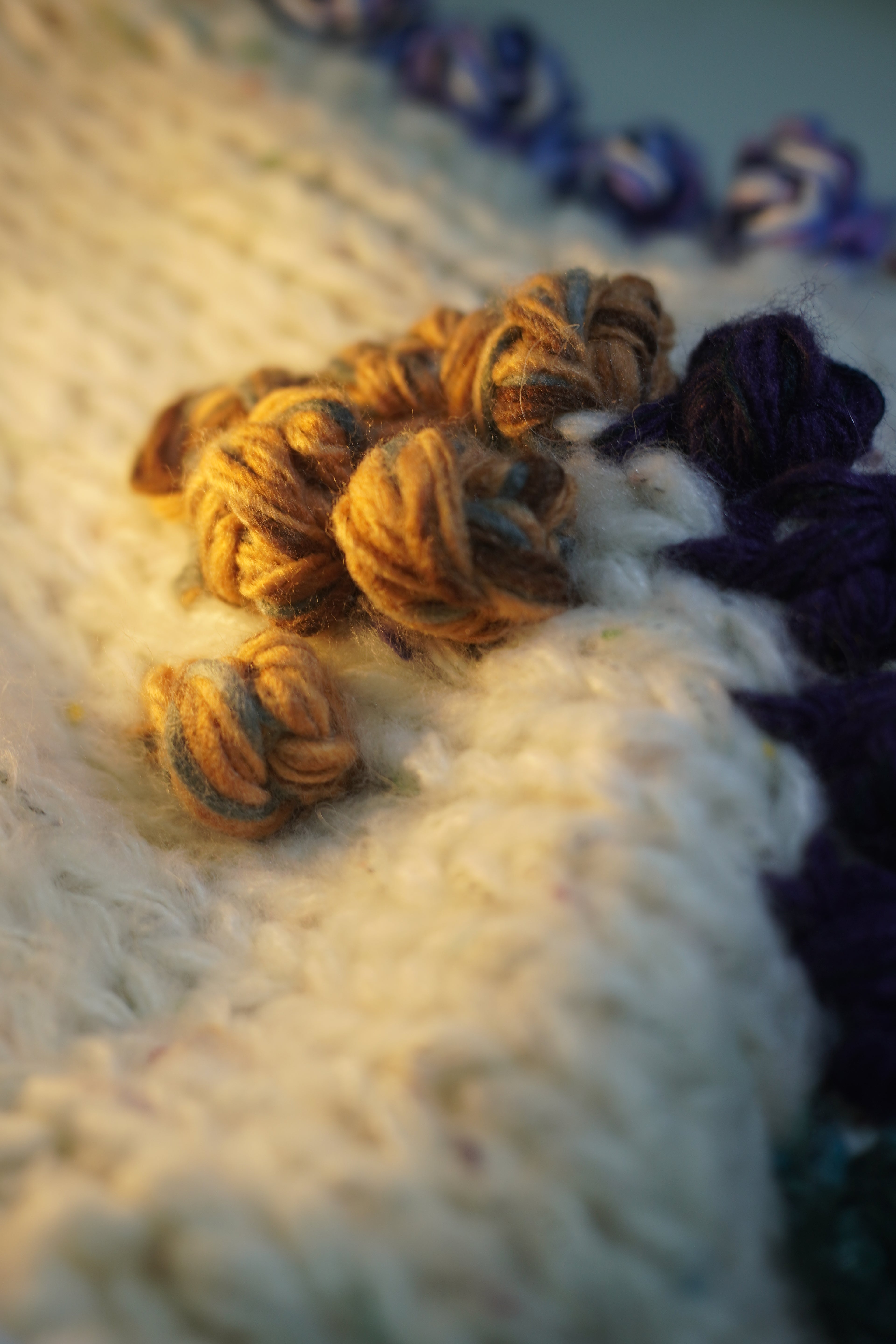 Handcrafted Ivory Chunky Knit Vest — Yarn Bobble Trim & Mismatched Button Detail