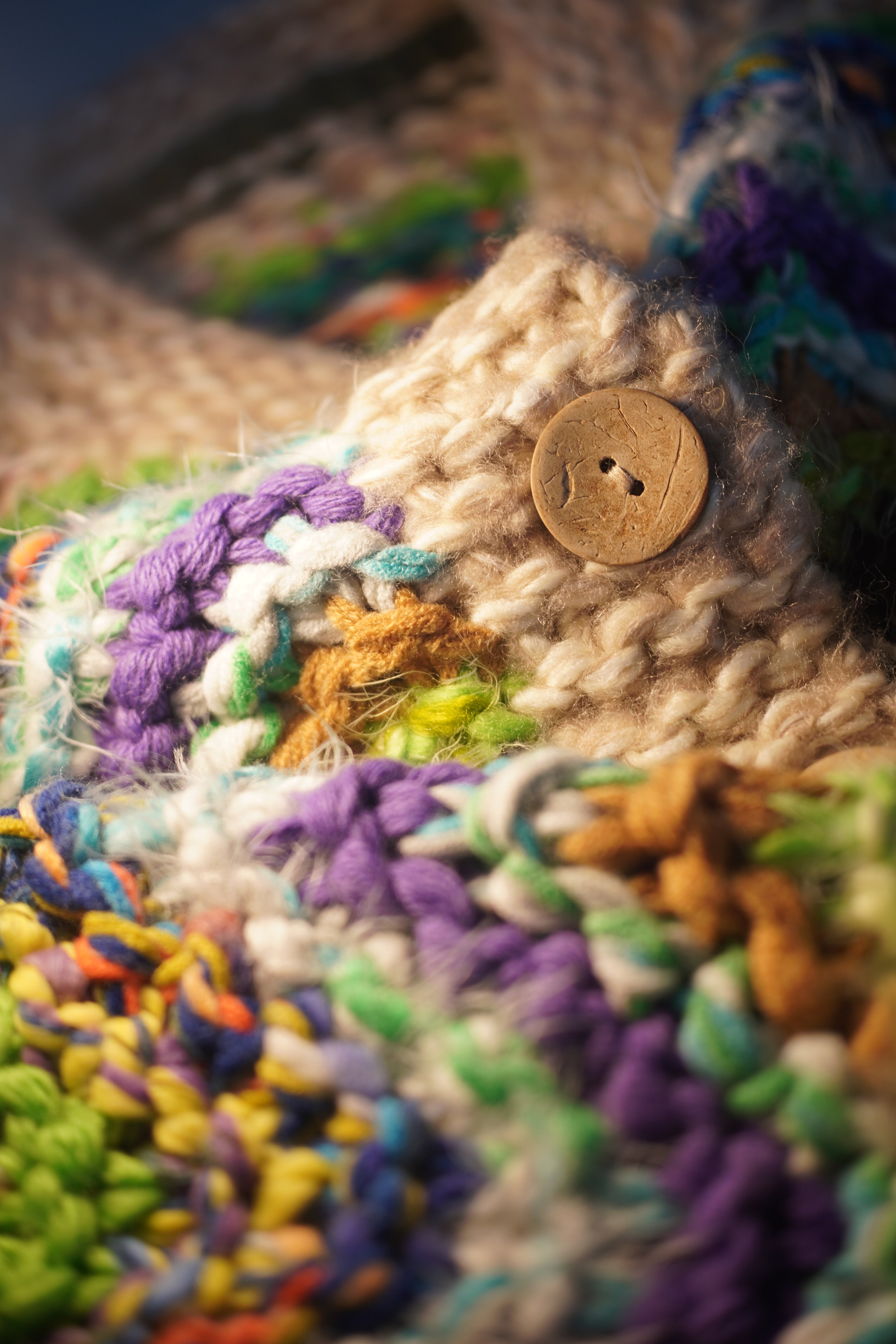 Forest Wave — Hand-Knitted Chevron Cardigan in Green & Violet