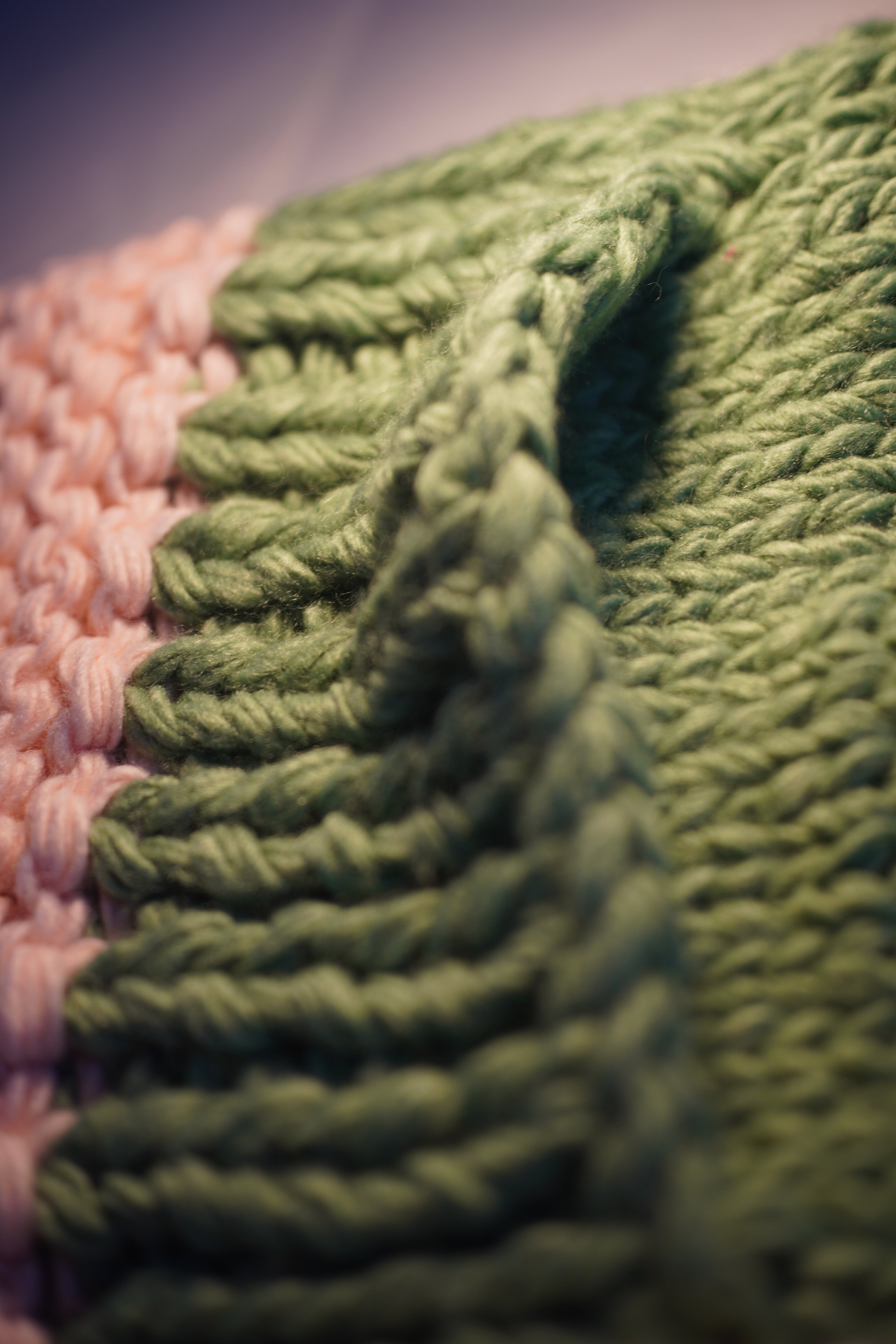 Handcrafted Colour-Block Chunky Knit Cardigan — Forest Green, Pink & Oatmeal