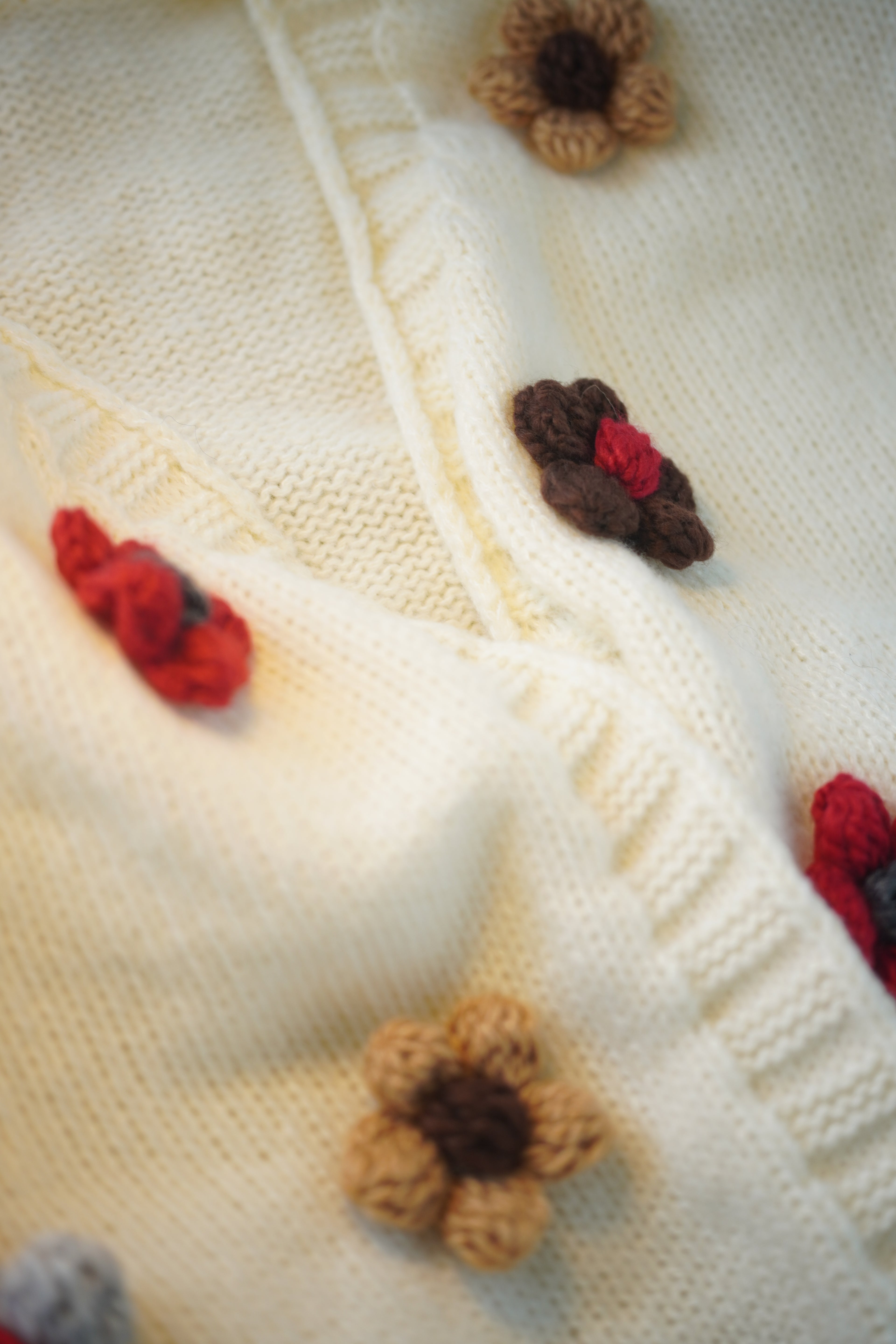 Field of Five — Hand-Knitted Floral Cardigan in Cream