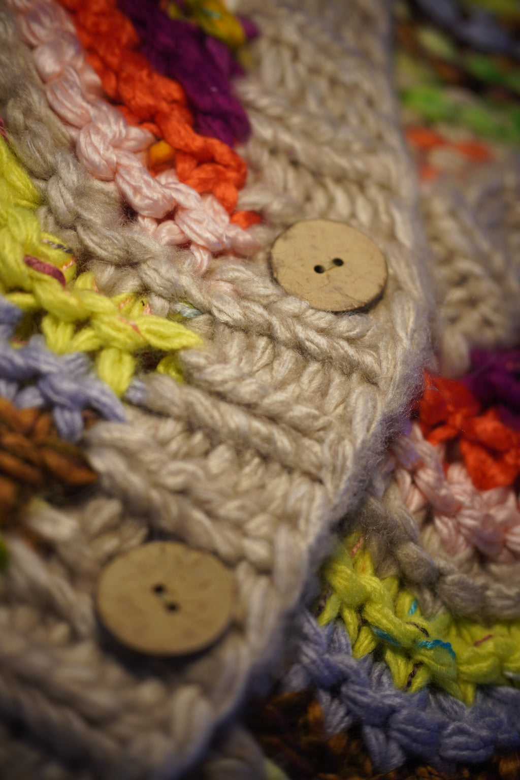 Chevron Wave Handknit Cardigan — Oatmeal Rainbow