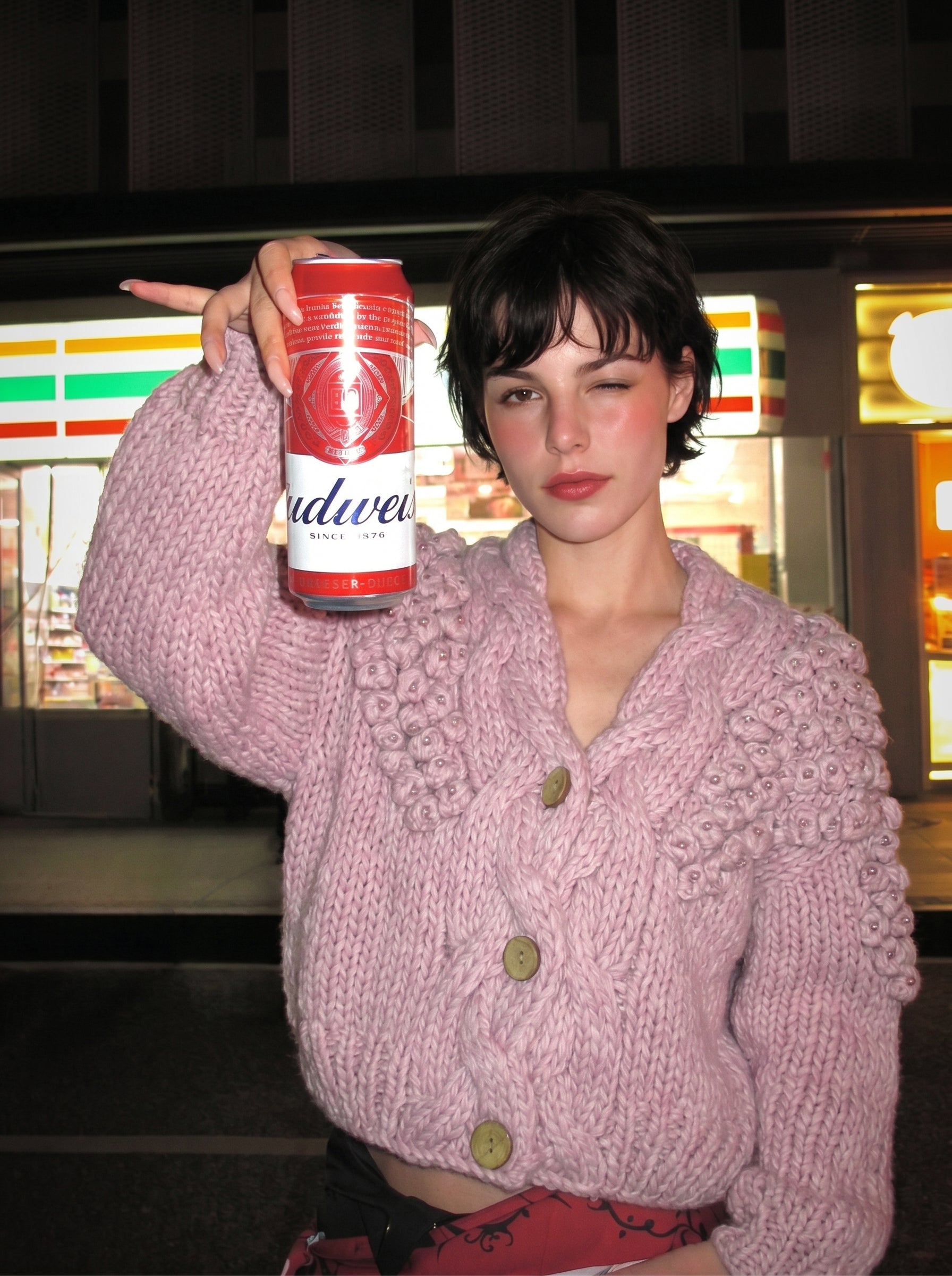 Bubble Pink — Hand-Knitted Bobble Cardigan in Blush