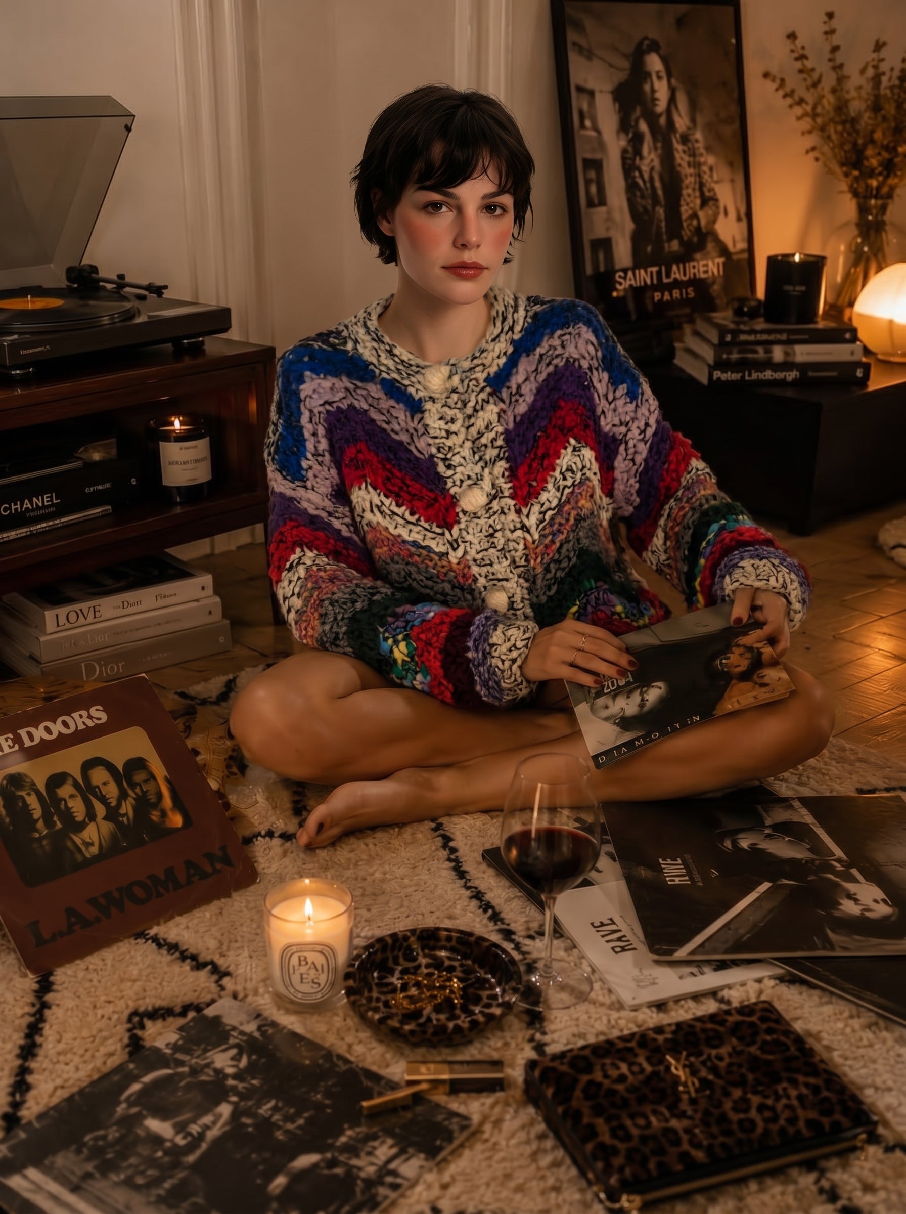 Handcrafted Chevron Stripe Chunky Knit Cardigan — Multicolor
