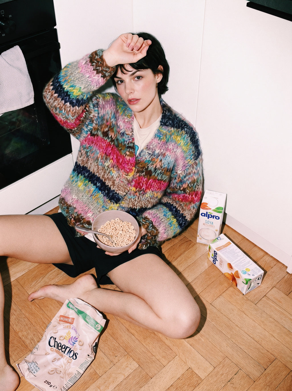 Handcrafted Multicolor Speckled Chunky Knit Cardigan — Earth & Neon Mix