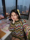 Wave Song — Hand-Knitted Chevron Sweater in Multicolor