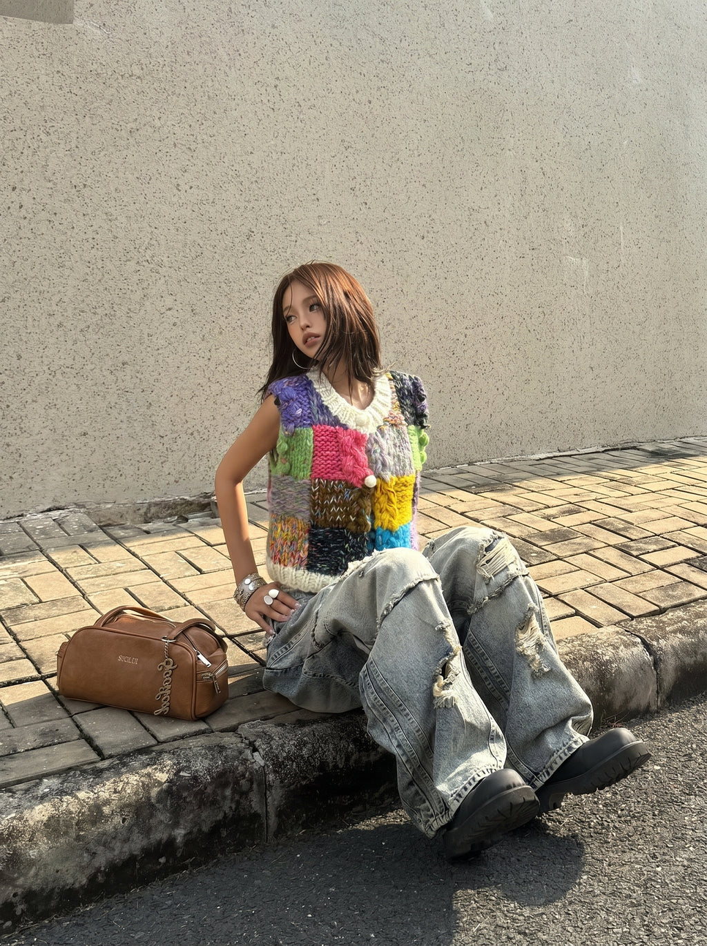 Colour Block Memory — Hand-Knitted Patchwork Vest in Multicolour