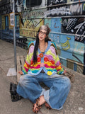 Garden in Waves — Hand-Knitted 3D Scallop Cardigan in Tropical Brights